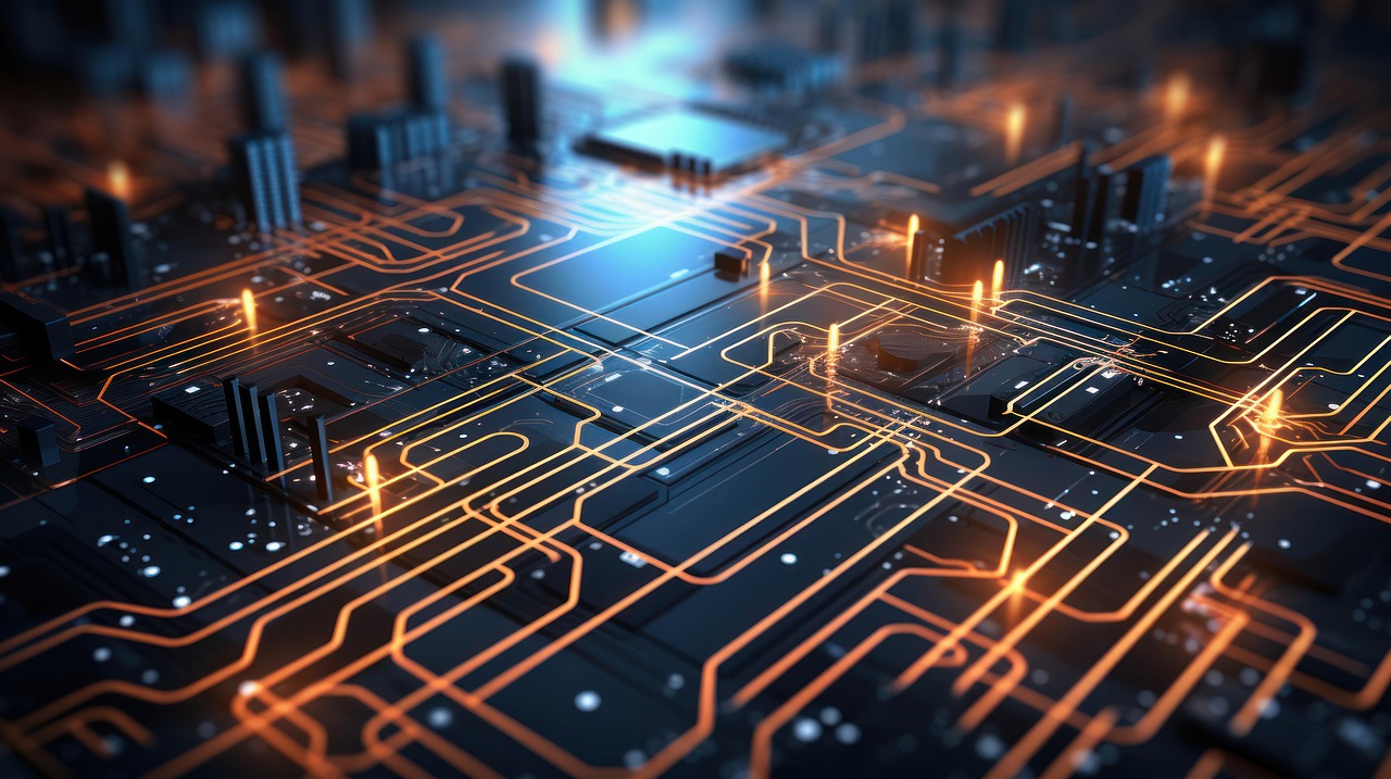 Circuit électronique stylisé représentant la puissance des technologies numériques au service de la croissance des entreprises avec TkeeCode.